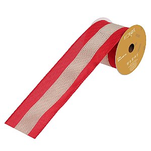 FITA ARAMADA NATAL LINHO C/COSTURA  VERMELHO E BEGE 9,14M
