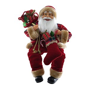 PAPAI NOEL NATAL SENTADO COM BOTA NATALINA 60CM FLORARTE