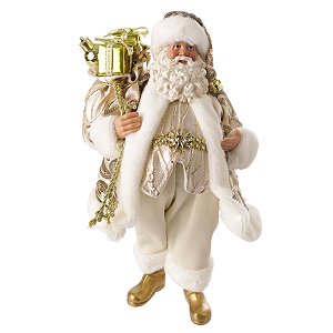 PAPAI NOEL COLECIONAVEL EM RESINA CHAMPANHE 28CM FLORARTE