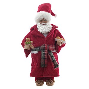 PAPAI NOEL COLECIONAVEL EM RESINA PIJAMA E PANTUFA 30CM