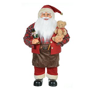 PAPAI NOEL CARPINTEIRO NATAL EM PE VERMELHO E MARROM 45CM