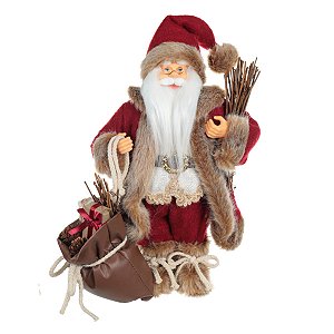 PAPAI NOEL LENHADOR EM PE VERMELHO E MARROM 30CM FLORARTE