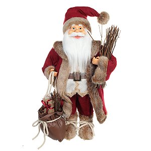 PAPAI NOEL NATAL EM PE COM GRAVETOS VERMELHO 45CM FLORARTE