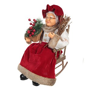 MAMAE NOEL NA CADEIRA COM MOVIMENTO E SOM 40CM - FLOR ARTE