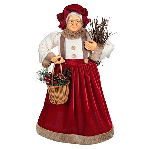 MAMAE NOEL NATAL EM PE VERMELHO COM CESTA 60CM FLORARTE