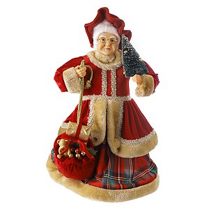 MAMAE NOEL NATAL EM PE VERMELHO COM BOLSINHA 45CM FLORARTE