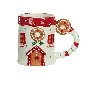 CANECA NATALINA CASA BISCOITO GINGERBREAD CERAMICA FLORARTE