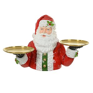 ESCULTURA PAPAI NOEL DE RESINA COM BANDEJAS 43,5CM FLORARTE