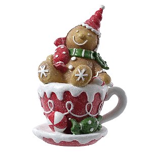 ESCULTURA XICARA EM RESINA GINGERBREAD 18CM FLORARTE