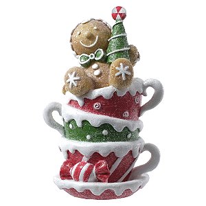 ESCULTURA XICARA RESINA GINGERBREAD C ARVORE 18CM FLORARTE