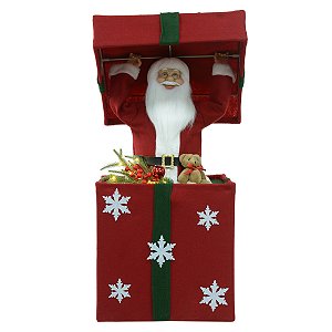 PRESENTE NATAL PAPAI NOEL C/LED VERMELHO E VERDE 65X32X32CM