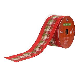 FITA ARAMADA LINHO C/COSTURA VERMELHO XADREZ 9,14M FLORARTE