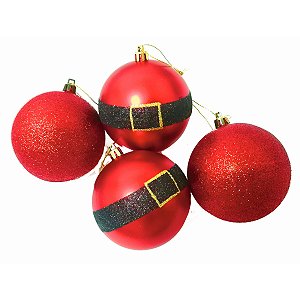 CJ 8PÇS BOLA NATALINA DECOR ROUPA NOEL VERM - 6CM