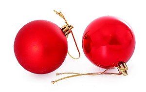 CJ 05 BOLAS NATALINA DECORATIVA MISTA VERMELHO 8CM