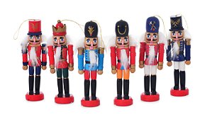 CJ 06 PEÇAS ENFEITE DE MADEIRA SOLDADO QUEBRA NOZES 12CM