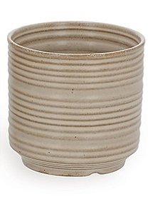 CACHEPOT EM CERAMICA COM LISTRAS CINZA MART 11CM