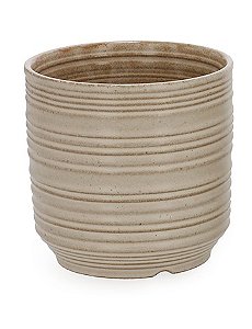 CACHEPOT EM CERAMICA COM LISTRAS CINZA MART 16,5CM