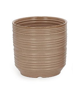 CACHEPOT EM CERAMICA COM LISTRAS MARROM MART 16,5CM