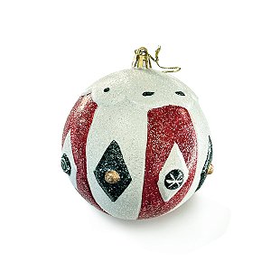 BOLA NATALINA TIRAS ESCARLATE E BRANCO 10.5X10.5  1PC