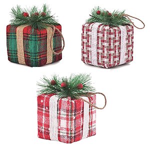 KIT 3 PÇS ENFEITE CAIXA DE PRESENTE REVESTIDO REGALO 9CM
