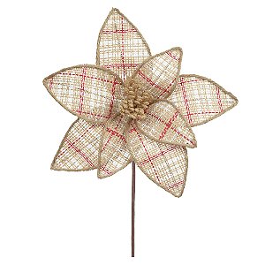 FLOR BICO DE PAPAGAIO NATALINO BEGE E VERMELHO 26CM FLORARTE