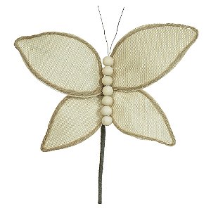 FLOR DECORATIVA BORBOLETA BEGE 23cm