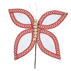 BORBOLETA AVELUDADO BRANCO 25CM FLORARTE