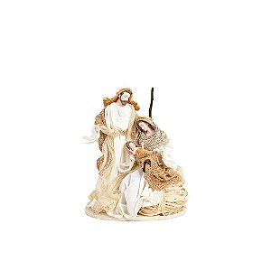 SAGRADA FAMILIA NATALINA EM TECIDO BRANCO E CRU 32cm