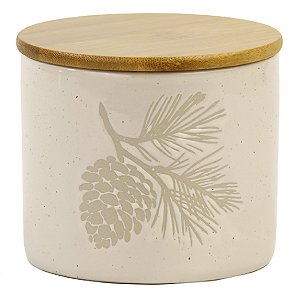 POTE NATALINO C TAMPA PINHA RUSTICO EM CERAMICA BEGE  11CM