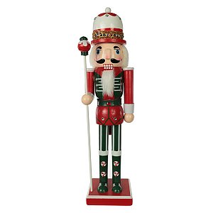 BONECO QUEBRA NOZES MADEIRA 38CM VERDE E VERMELHO FLORARTE