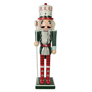 BONECO QUEBRA NOZES EM MADEIRA VERDE E VERMELHO 38CM