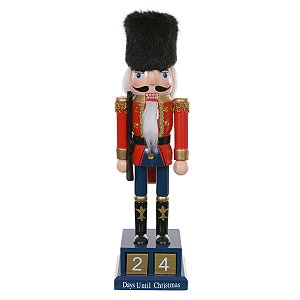 BONECO NATALINO QUEBRA NOZES MADEIRA VERMELHO E AZUL 30CM