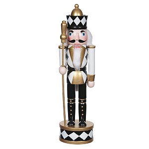 BONECO NATALINO QUEBRA NOZES EM PE PRETO E DOURADO 30CM