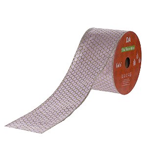 FITA ARAMADA CETIM COM COSTURA ROSA E CHAMPAGNE 6,3CMX9,14M