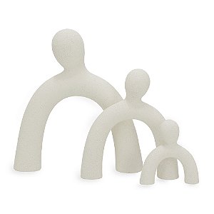 KIT 3 PÇS ESCULTURA PESSOAS FAMILIA RESINA OFF WHITE MART