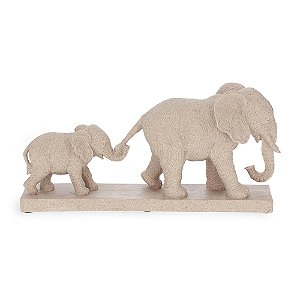 ESCULTURA FAMÍLIA DE ELEFANTES EM POLIRRESINA BEGE MART