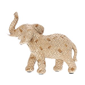 ESCULTURA ELEFANTE EM POLIRRESINA ESTILO PALHA BEGE MART