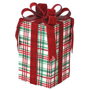 ENFEITE CAIXA DE PRESENTE DECOR NATALINA XADREZ C LAÇO 23CM