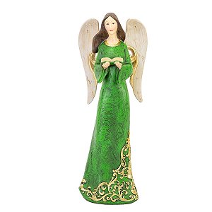 ESCULTURA ANJA NATALINA DECOR EM RESINA VERDE E DOUR 29,5CM