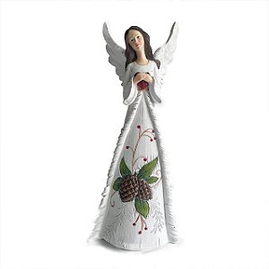 ESCULTURA ANJA NATALINA DECORATIVA PINHA EM RESINA 29CM