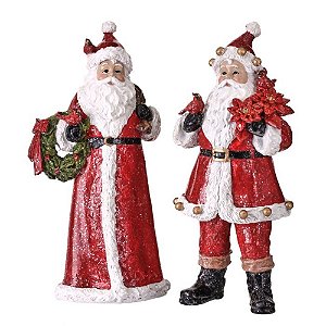 CJ 2 PÇS PAPAI NOEL AMIGOS DA NATUREZA DECOR EM RESINA 30CM