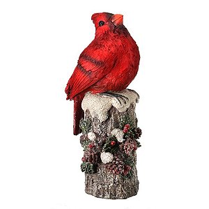 ESCULTURA DECORATIVA PASSARO EM RESINA CARDEAL - 21CM