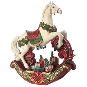 ESCULTURA CAVALO DE BALANCO DECOR DE NATAL EM RESINA 51CM