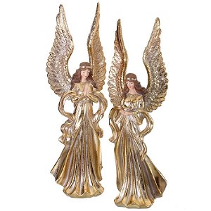 CJ 2 PECAS ANJOS DOURADOS DECOR DE NATAL EM RESINA 32CM