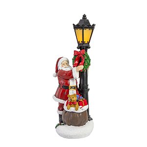 ESCULTURA PAPAI NOEL NO POSTE DE LUZ EM RESINA C LED 37,5cm