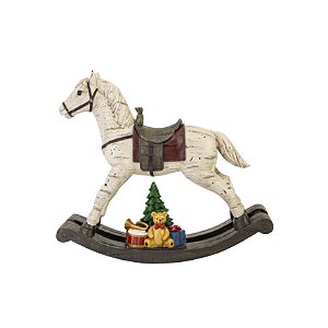 ESCULTURA CAVALO DE BALANÇO RUSTICO RESINA C PRESENTES 35CM