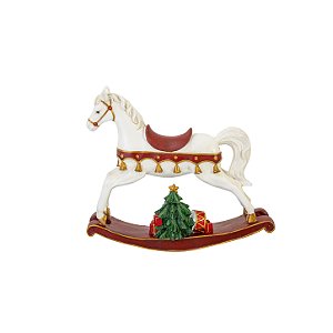 ESCULTURA CAVALO DE BALANÇO EM RESINA BR COM PRESENTES 25cm