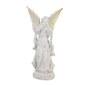 ESCULTURA DECORATIVA EM RESINA ANJO COM TROMPETE 34CM