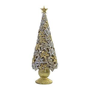 ESCULTURA MINI ARVORE DE NATAL FLORES DECORATIVA EM RESINA  33CM