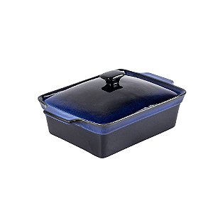 CACAROLA COM TAMPA EM CERAMICA AZUL 11,5X36CM